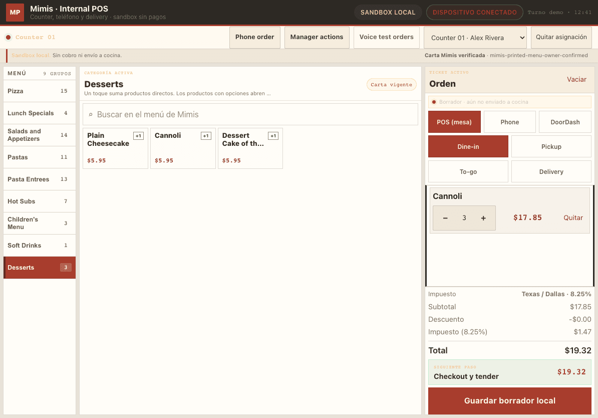RestOS point of sale screen