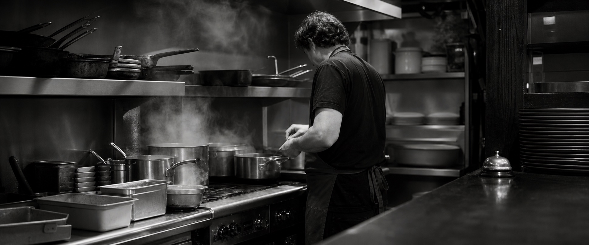 A chef working the hot line during service