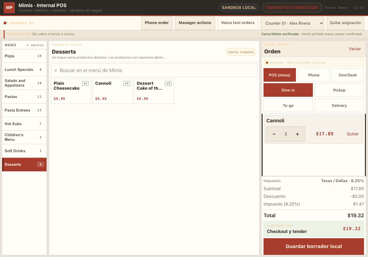 RestOS point of sale screen